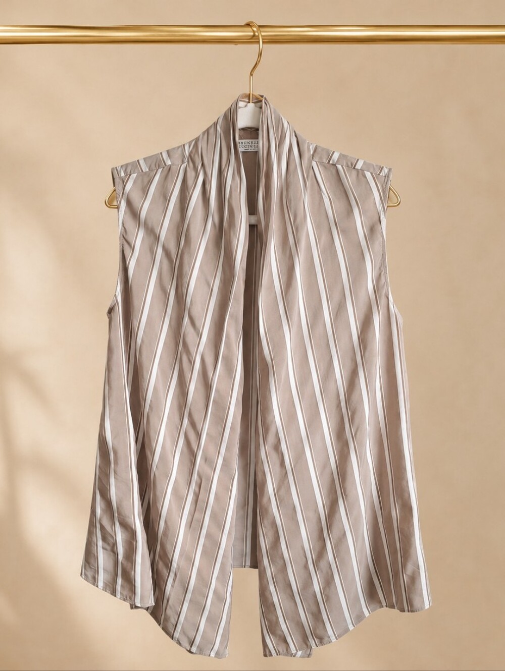 Brunello Cucinelli MH928DH306USA 100% Silk Striped Draped Top S